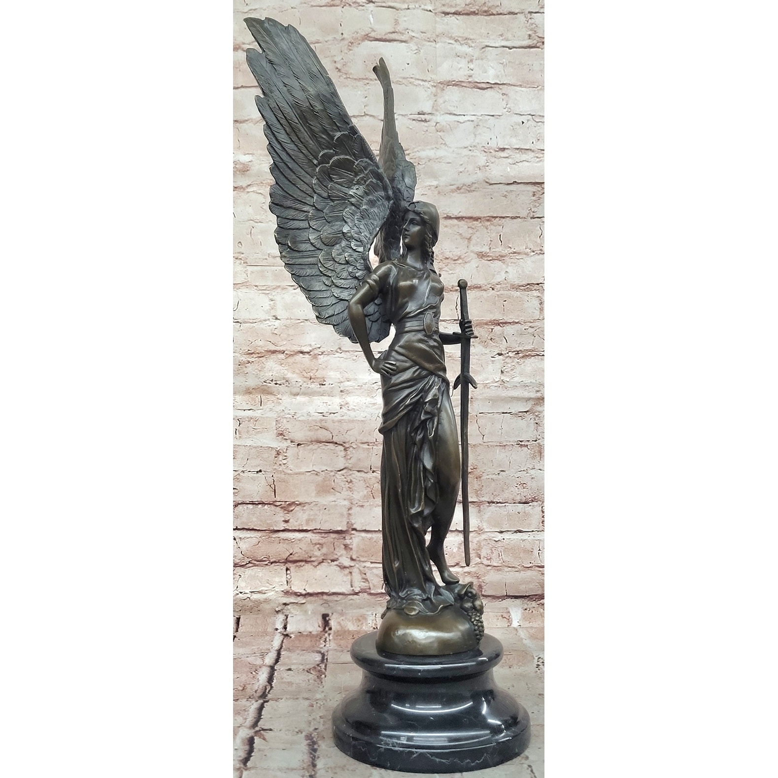 Angel With Sword Classical Bronze Statue Sculpture Signed Art Indoor Outdoor 25 Inches X 8 Inches
