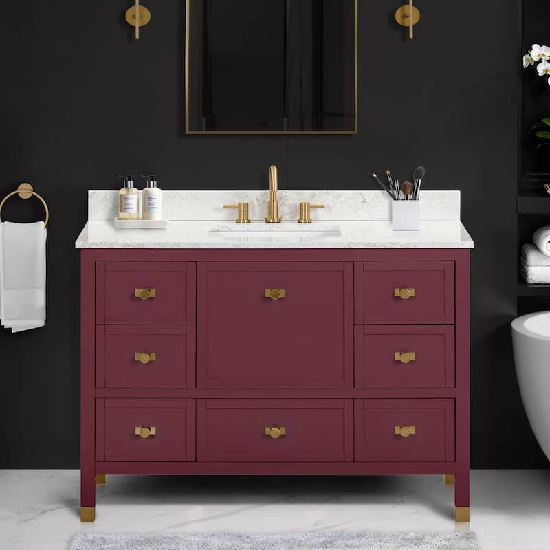 Alana Bathroom Vanity in Burgundy Red with Alluring Quartz Top - 49"W x 22"D x 35"H