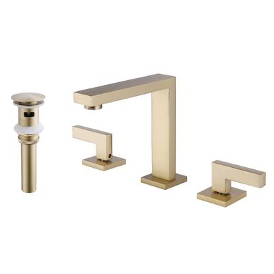 6.4"H Solid Brass Widespread 2-handle Bathroom Sink Faucet with Pop-Up Drain Assembly