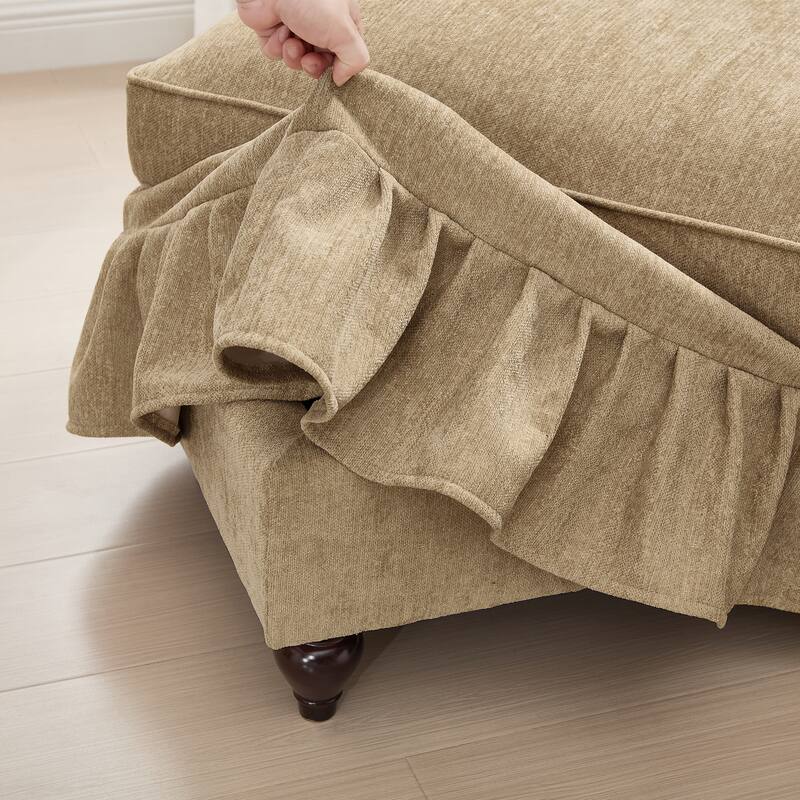2-Seater L Shaped Sofa Couch, Lounge Sofa with Removable Ruffles Pleats Skirts, Loveseat Sofa with Movable Ottoman
