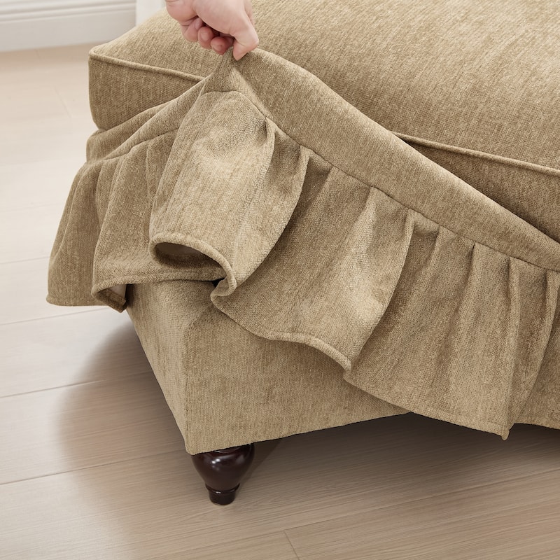 Mid-Century 2-Seat Sofa Couch with Flared Arms & Removable Ruffled Skirts, Retro Chenille Upholstered Loveseat for Living Room
