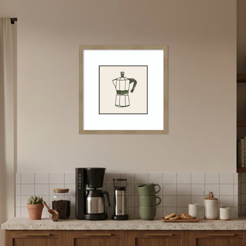 Italian Coffee Pot by Karen Menzenbach Wood Framed Wall Art Print