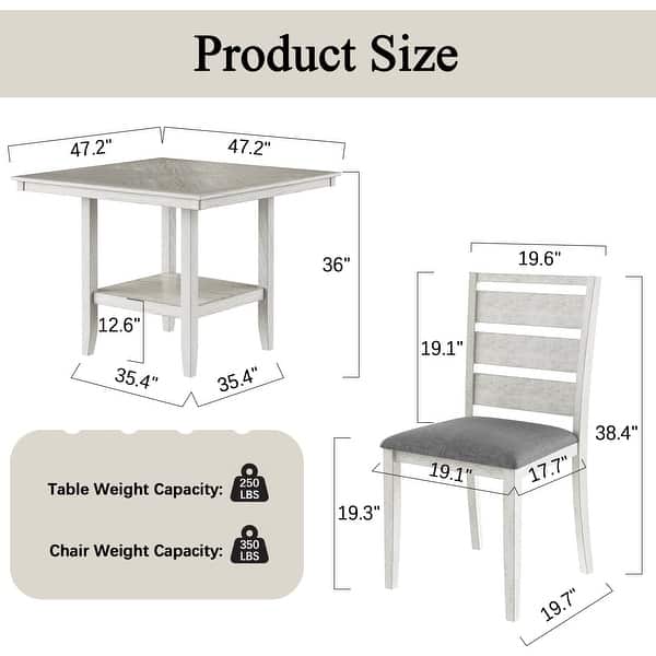 VECELO 47" Square Dining Table Set, Modern Dining Table and Chairs Set for 4-6 Person