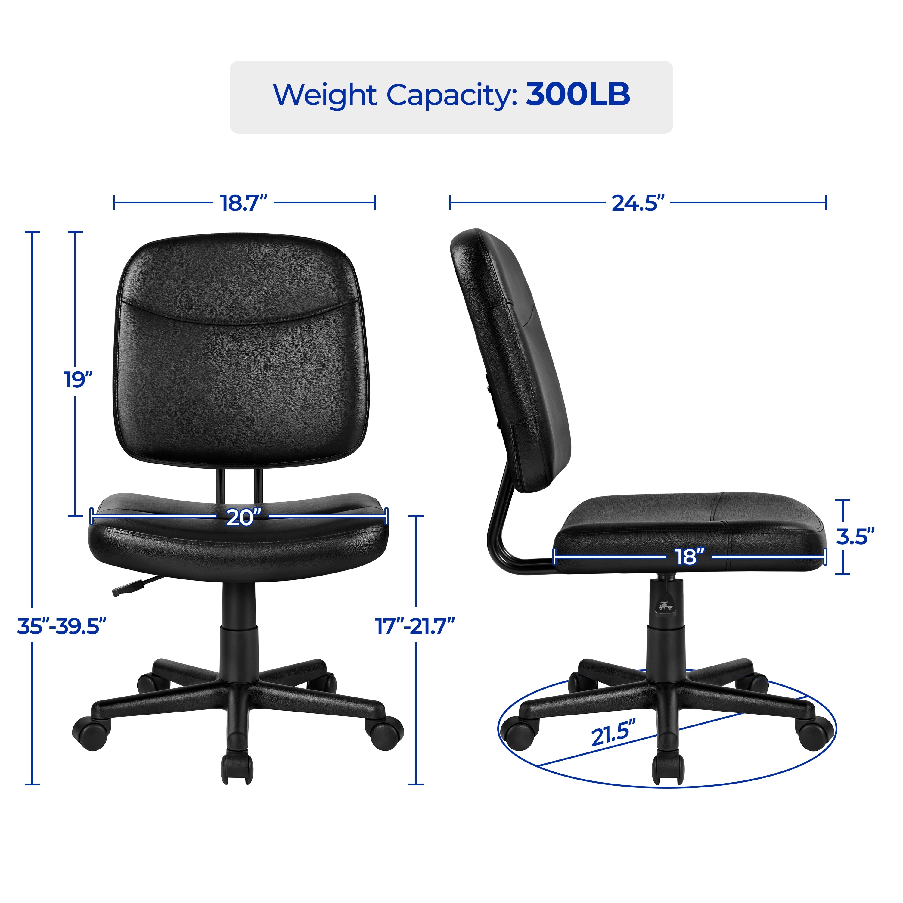 Yaheetech Adjustable Armless Office Chair Faux Leather Desk Chair