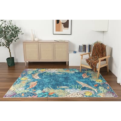 Kids Collection Dolphins and Corals Multi Color Area Rug