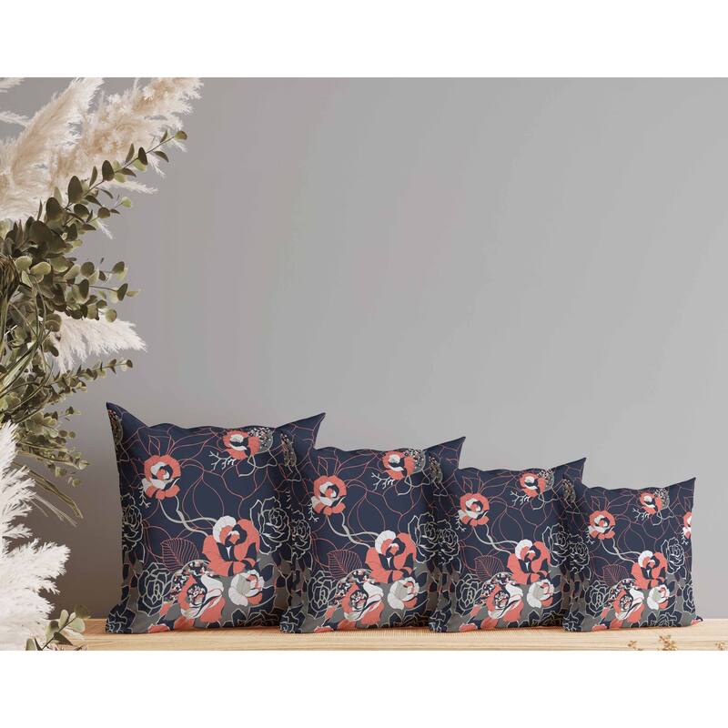 Regal Rose Retreat Indoor/Outdoor Reversible Throw Pillow Indigo and Red