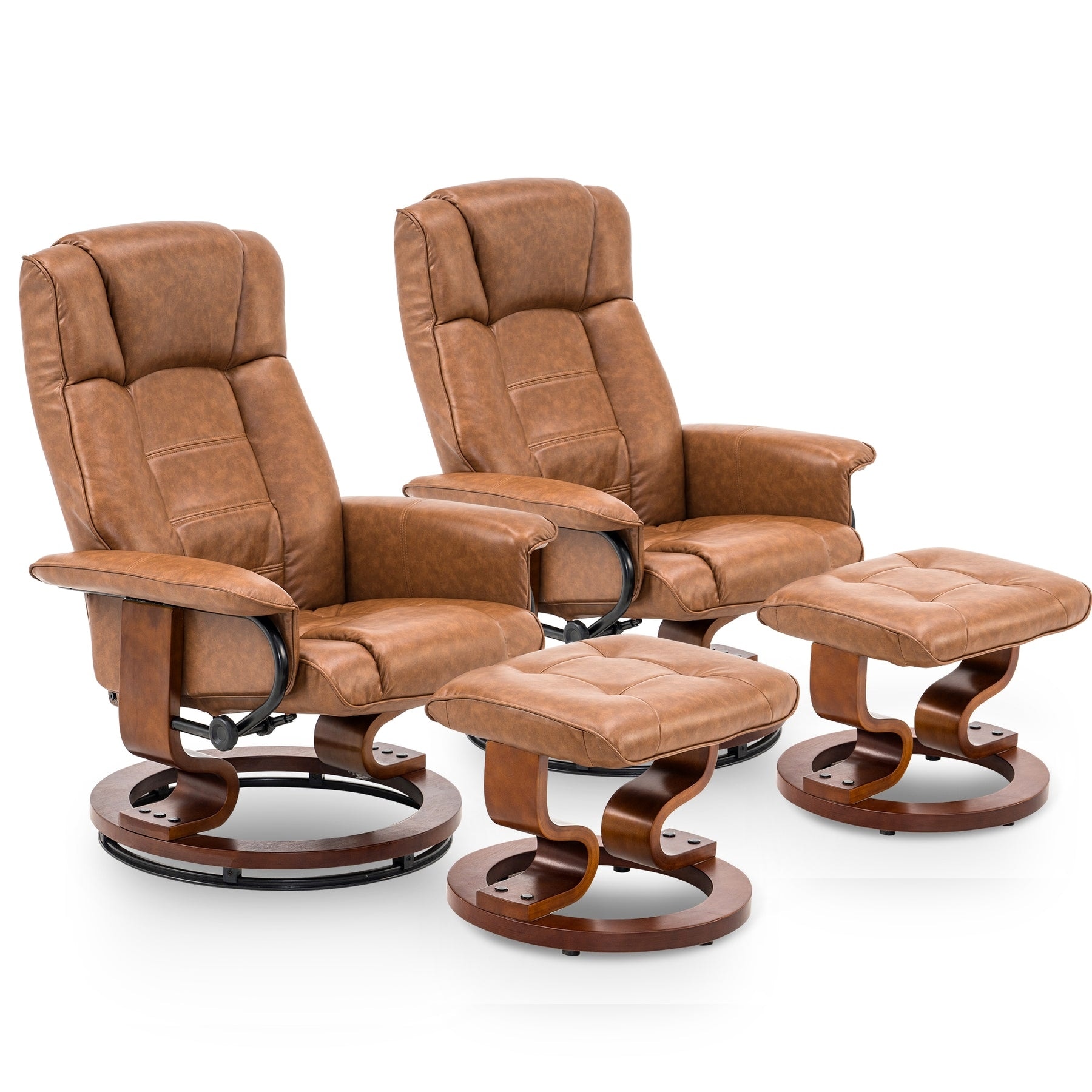 Mcombo leather soft swiveling recliner chair with hot sale wrapped swiveling wood base and matching ottoman