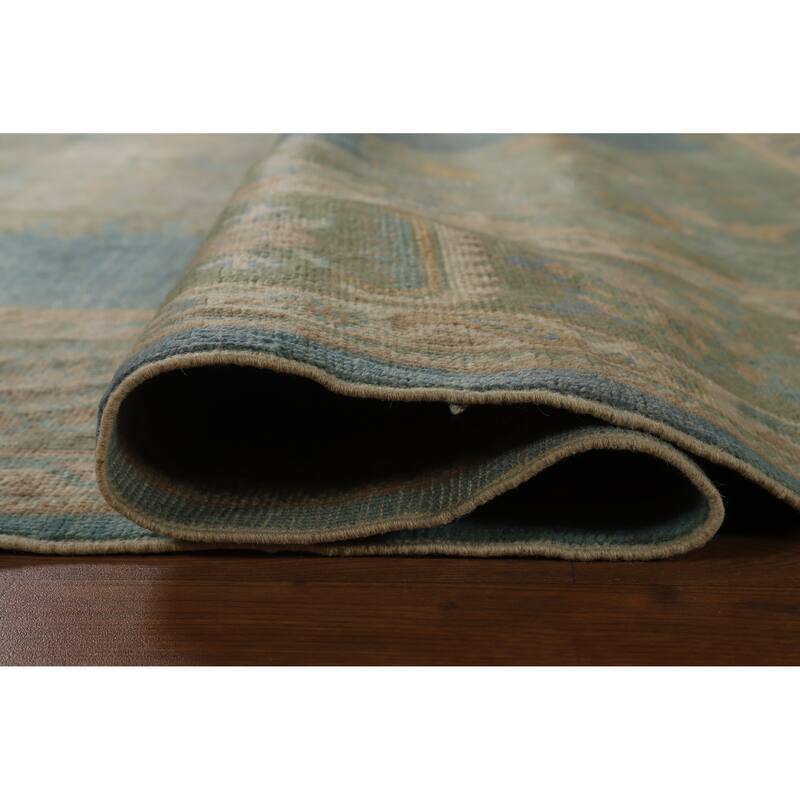 Hand Knotted Oriental 100% Wool Carpet Transitional Medallion Navy Blue & Blues Oushak Area Rug - 11' 11'' X 9' 2''