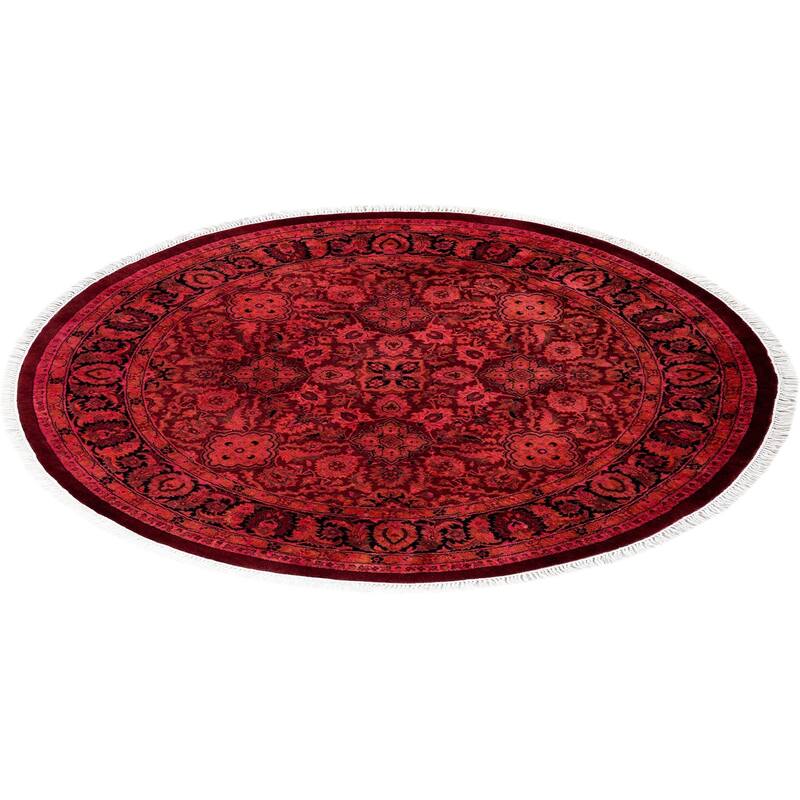 Overton Hand Knotted Wool Vintage Inspired Modern Contemporary Overdyed Orange Round Area Rug - 4' 1" x 4' 1"