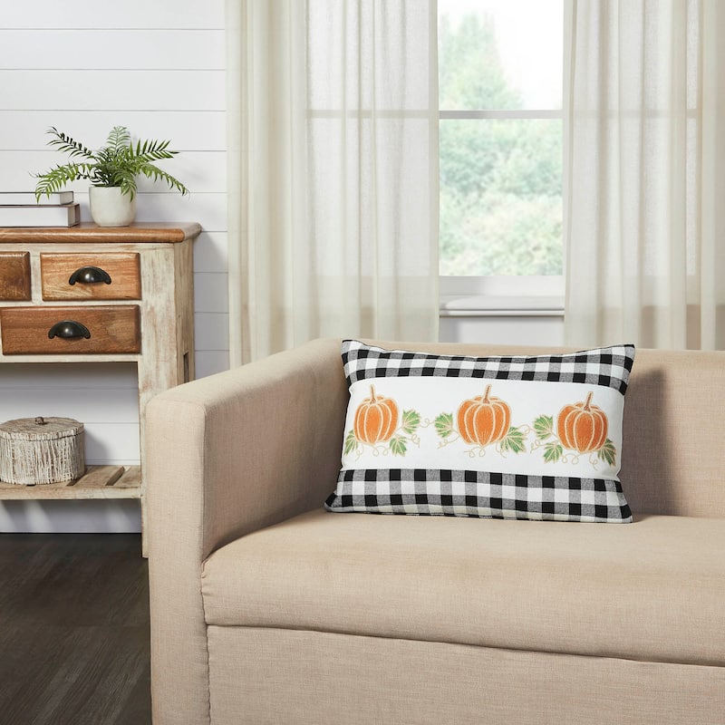 Annie Black Check Pumpkin Patch Pillow 14x22