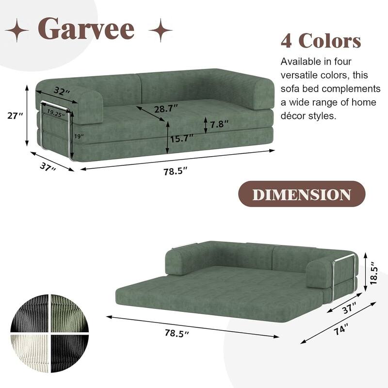 Convertible Corduroy Sleeper Sofa Bed, with Fixed-Shape Frame
