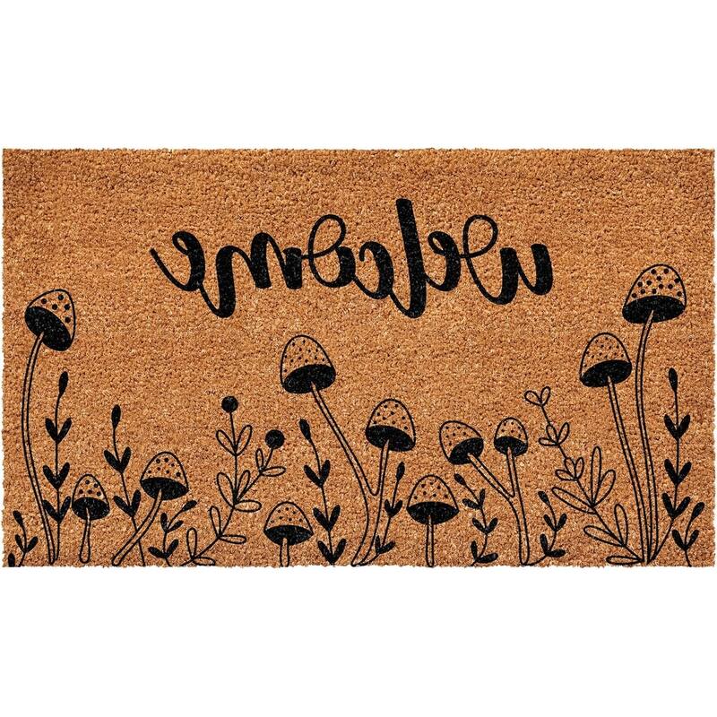 HomeRoots 17" X 29" Brown And Black Mushrooms Welcome Outdoor Coir Door Mat - 17.00' X '29.00