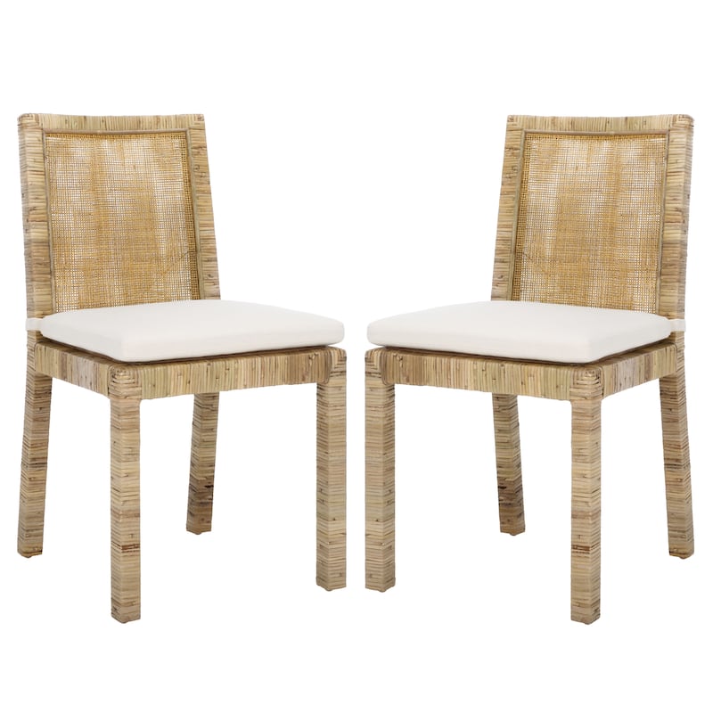 SAFAVIEH Jessye Cane Dining Room Chair with Cushion (Set of 2) - 21.7" W x 18.1" L x 38.6" H - 22"W x 18"D x 35"H - White/Grey