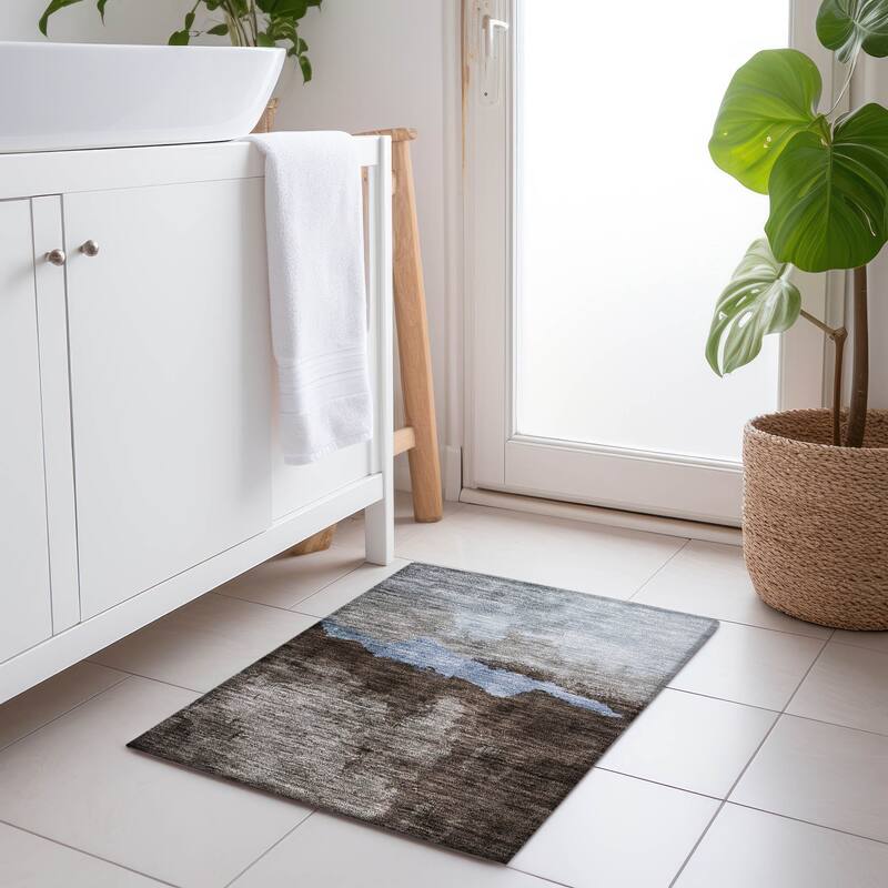Machine Washable Indoor/ Outdoor Modern Contemporary Chantille Rug - Chocolate - 1'8" x 2'6"