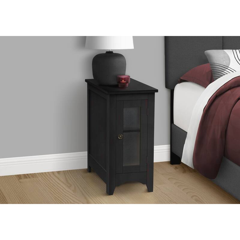 Accent Table, End, Side Table, Narrow, Nightstand, Bedroom, Lamp, Storage, Black Veneer, Transitional - Black