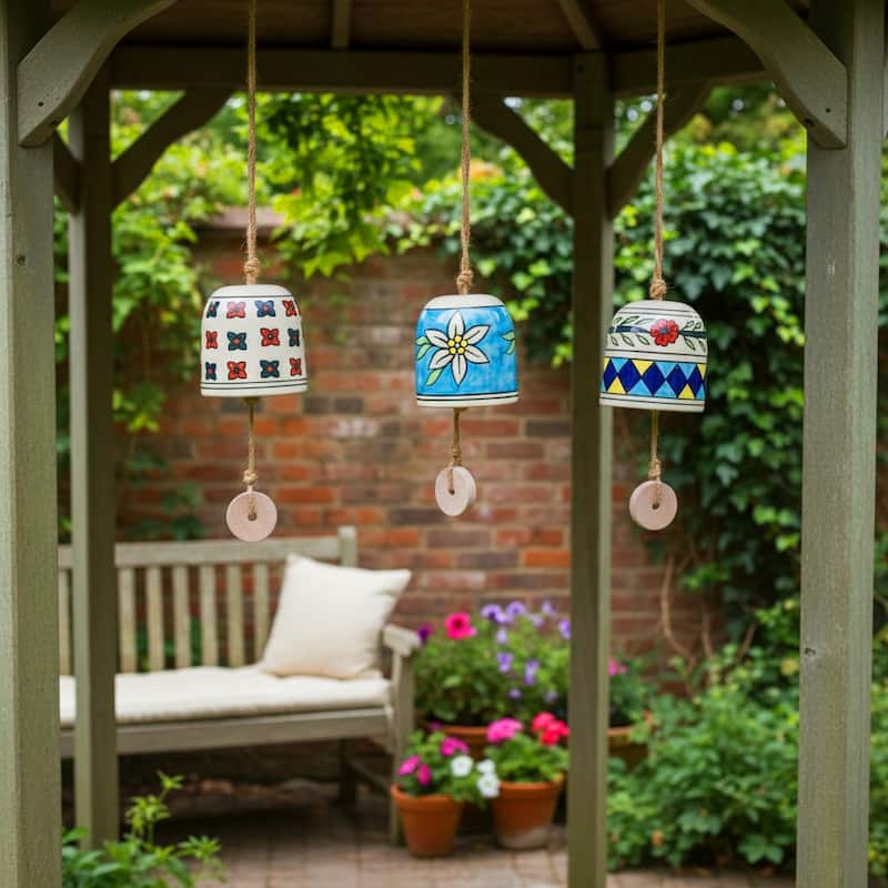 Decorative Handcrafted Ceramic Bells Windchimes - Garden Bell Art - 12.0"