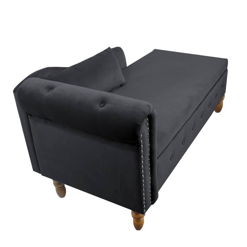Chaise Lounge Indoor,Lounge Chair with Storage & Pillow,Upholstered Rolled Arm Chase Lounge for Sleeping with Nailhead Trim