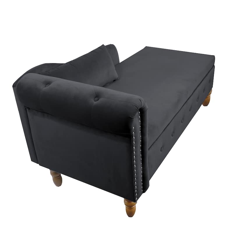 Kimberly Velvet Chaise Lounge with Storage and Pillow by GDFStudio - 58.26"L x27.9"W x 28.3"H