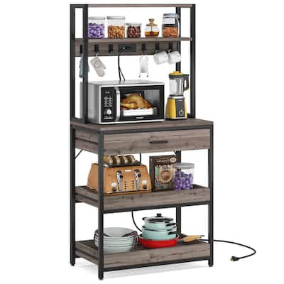 3-Shelf Kitchen Baker’s Rack with Drawers Pull-Out Shelf Microwave Storage and Steel Frame - 64.96”H x 31.50" W x 15.75”D