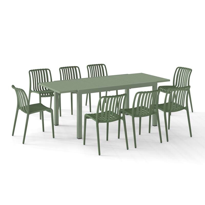 Outdoor Dining Set 9-Piece Stackable Plastic Lightweight Dining Chair and Extendable Dining Table
