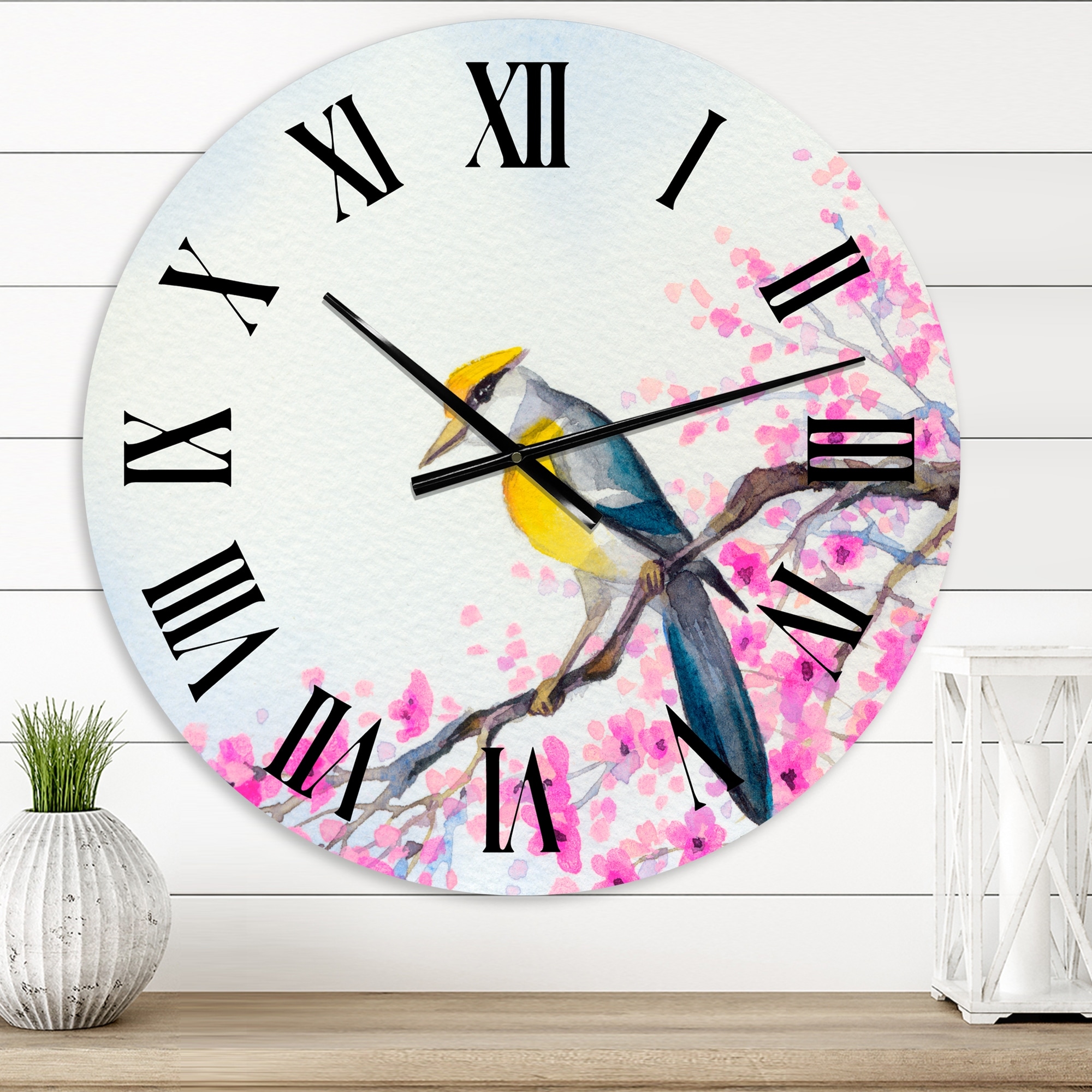 Designart 'Beautiful Bird On Flowering Branch' Traditional wall clock