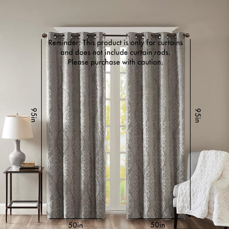 Knitted Jacquard Damask Total Blackout Grommet Top Curtain Panel(Only 1 Pc Panel) - Charcoal - 95 Inches