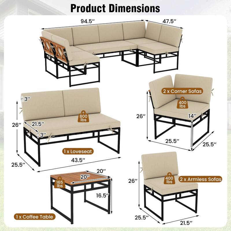 Costway 6 PCS Outdoor Sectional Sofa Set Metal Conversation Set with - See Details