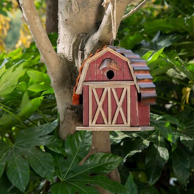 Glitzhome 10.25"H Wood Red Barn Garden Birdhouse