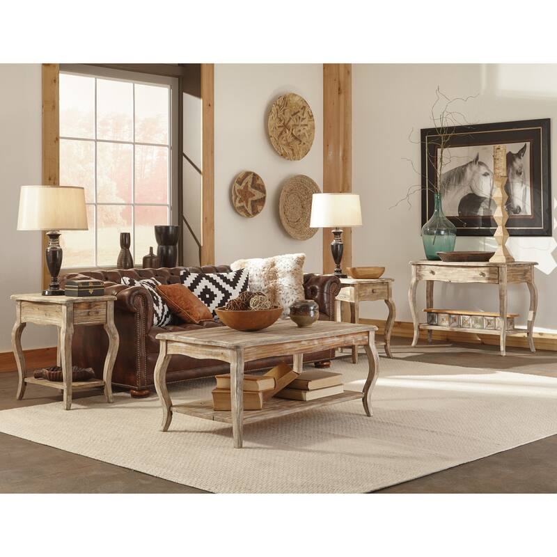 Alaterre Rustic Reclaimed Wood Accent Table, with Shelf, and Drawer