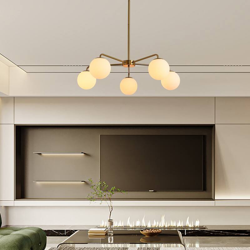 5-Light Modern Sputnik Chandeliers Frosted Glass Ceiling Pendant Light