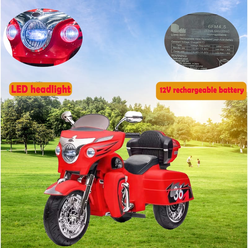 Kids 3-Wheel Motorcycle with Dual Seats, Ride-On Motorcycle Red Electric Motorcycle with LED Headlight