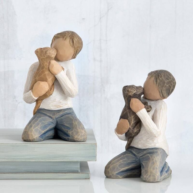 Willow Tree Kindness, Boy in Blue Jeans Holding Dog, 3-inch Sculpted Figure