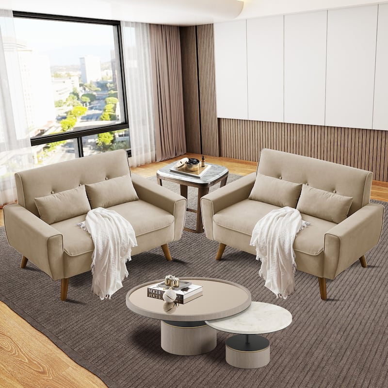 48.82" Small Tufted Loveseat Sofa 2 Set with Tapered Wood Legs - Beige