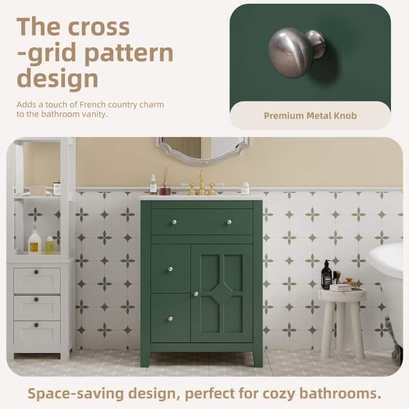 24" Modern Bathroom Vanity with Ceramic Basin,2 Drawers