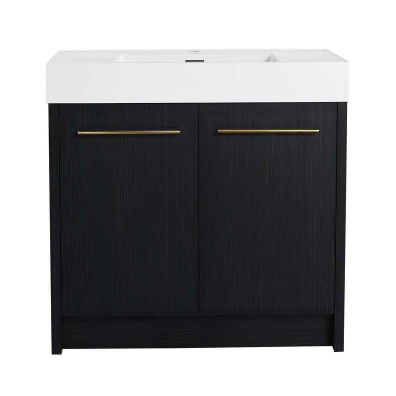 Modern Floating 30-Inch Bathroom Vanity with Black Ceramic Sink, Soft-Close Drawers, Plywood Base
