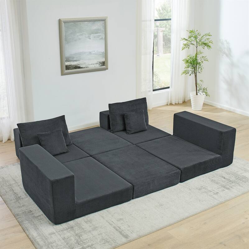 Modular Cloud Sectional Couch, Modern Upholstered L-Shaped Sofa with Removable Ottoman