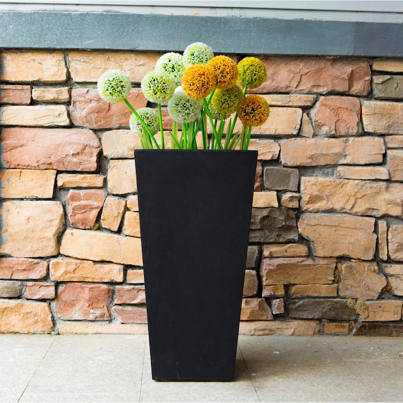 Roakken Black Lightweight Concrete Tapered Rectangle Planter by Havenside Home