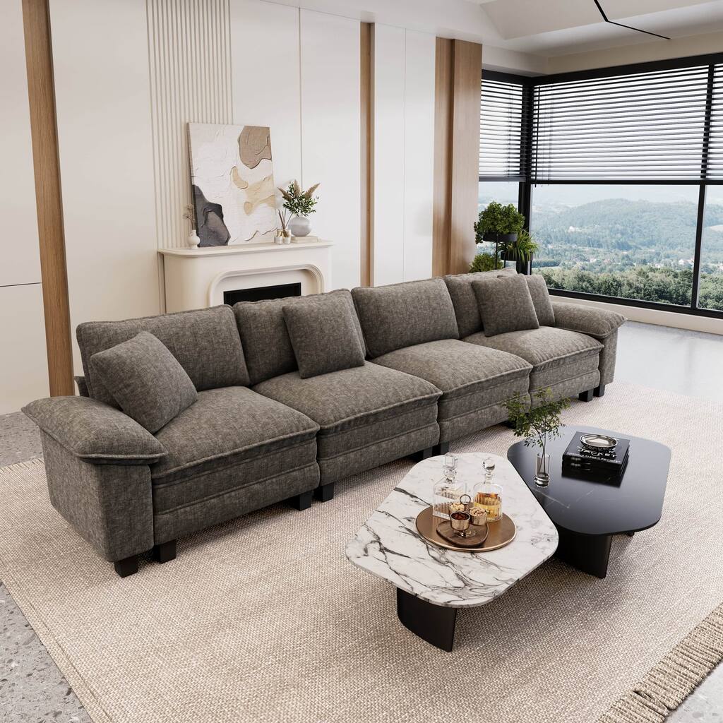 MAISON ARTS Cloud Modular Sofa, Deep Seat Chenille or Corduroy Couch with Removable Arms, 1–4 Seater