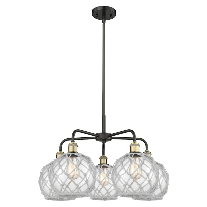 Innovations Lighting Endless Possibilities Ballston - Farmhouse Rope - 5 Light 27" Stem Hung Chandelier - Clear Glass with White Rope/Black Antique Brass
