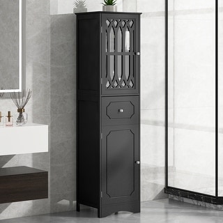 Contemporary Tall Bathroom Cabinet with Acrylic Door, Drawer, and Adjustable Shelves