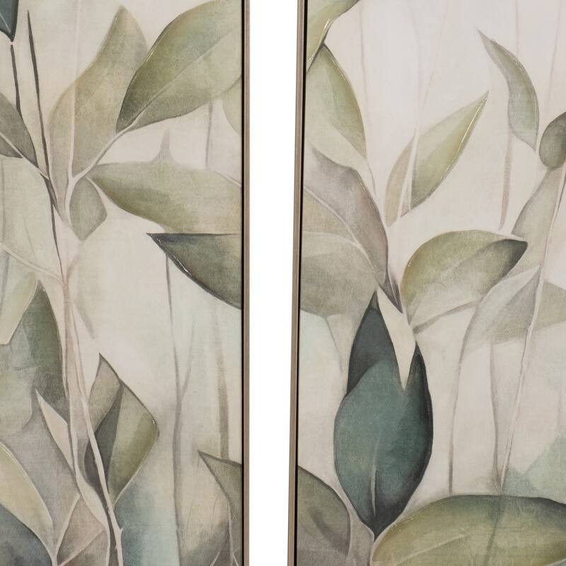 Wood Canvas Framed Art Modern Glam Leaf Design (Set of 2) - 50" Tan
