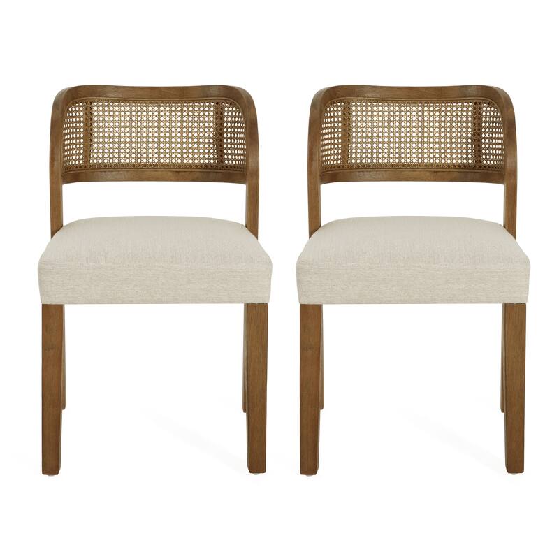 Christopher Knight Home – Minimalist 19.25" W Wood Dining Chairs Set with Natural Rattan Cane Curved Backrest & Upholstered Seat