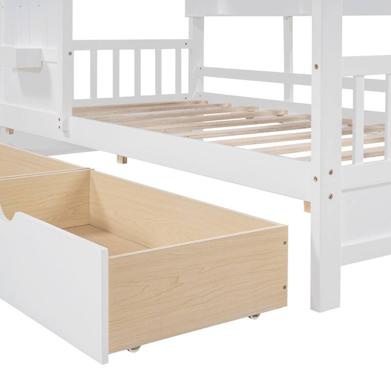 Twin Size Wooden House Bed with 2 Drawers and Storage Shelf