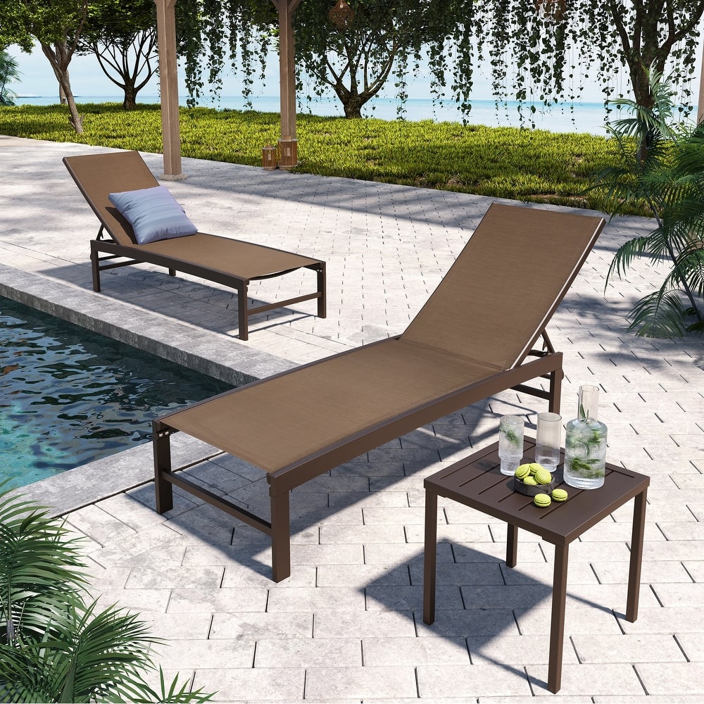 Pellebant Outdoor 3-piece Aluminum Adjustable Back Chaise Lounge with Side Table Set