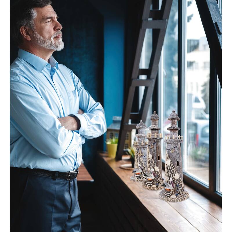 CoTa Global Brown Wooden Lighthouse Collection - 3 Pc Set