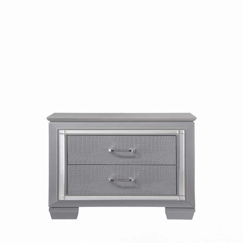 1pc Modern Two Drawer LED Lights Beveled Mirror Accents Chrome Finish