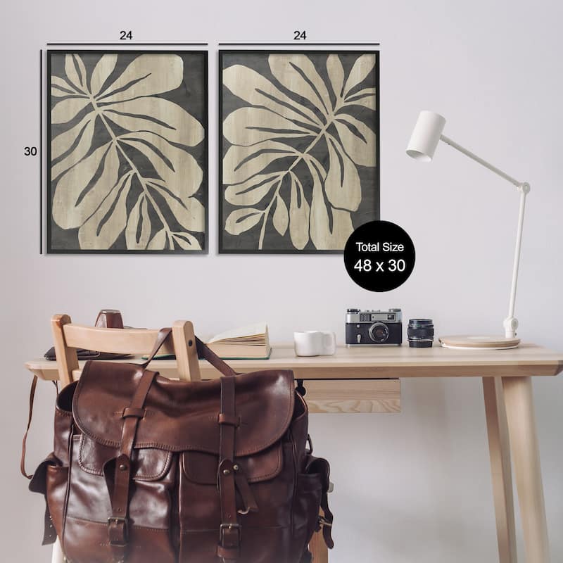 Stupell Rustic Curved Leaves Framed Giclee Art Design By June Erica Vess (Set of 2)