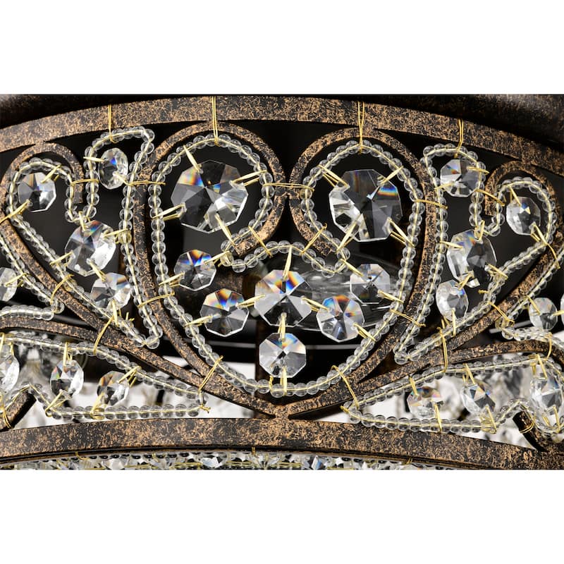 Bonfine Antique Bronze 14-inch Flushmount Ceiling Lamp with Crystals