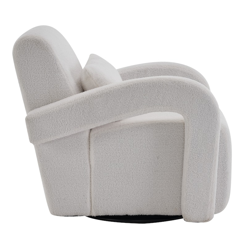 Modern Sturdy Lounge Chair Teddy Fabric Armchair with Curved Arms