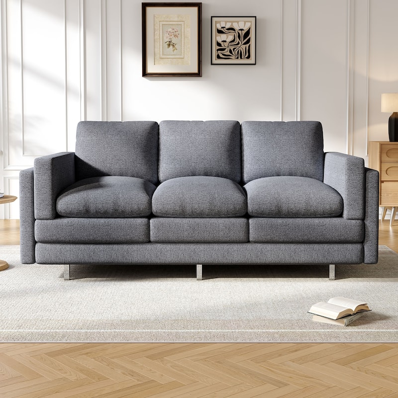 Modern 3-seater Sofa 79.5" Sofa Couch Upholstered Sofa with Dual-layer Seat Cushions for Living Room - Grey